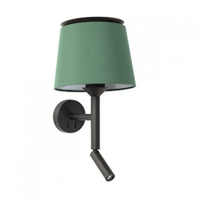 SAVOY BLACK WALL LAMP WITH READER GREEN LAMPSHADE Faro