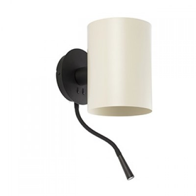GUADALUPE BLACK WALL LAMP WITH READER BEIGE LAMPSH Faro