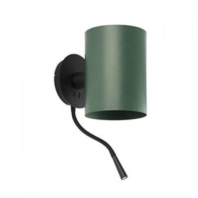 GUADALUPE BLACK WALL LAMP WITH READER GREEN LAMPSH Faro