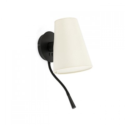 LUPE BLACK WALL LAMP WITH READER BEIGE LAMPSHADE Faro
