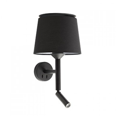 SAVOY BLACK WALL LAMP WITH READER BLACK LAMPSHADE Faro
