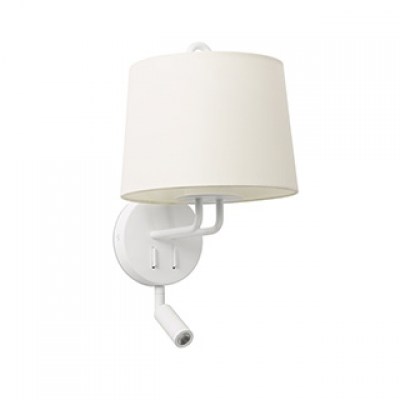MONTREAL WHITE WALL LAMP WITH READER WHITE LAMPSHA Faro
