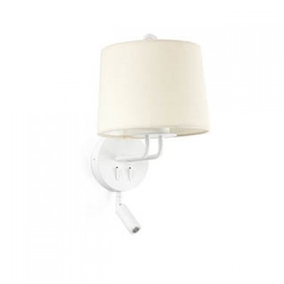 MONTREAL WHITE WALL LAMP WITH READER BEIGE LAMPSHA Faro