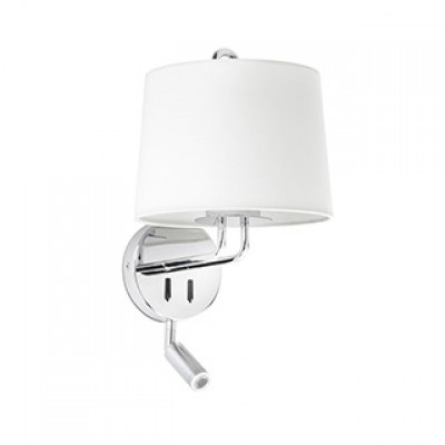 MONTREAL CHROME WALL LAMP WITH READER WHITE LAMPSH Faro
