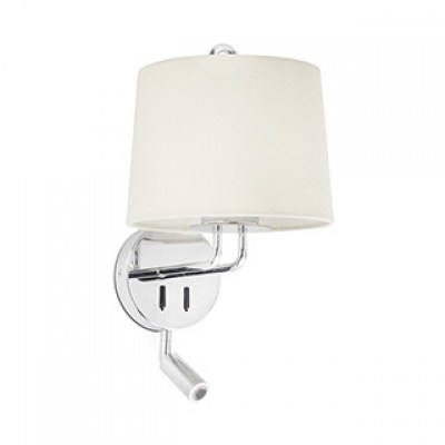 MONTREAL CHROME WALL LAMP WITH READER BEIGE LAMPSH Faro