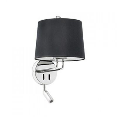 MONTREAL CHROME WALL LAMP WITH READER BLACK LAMPSH Faro