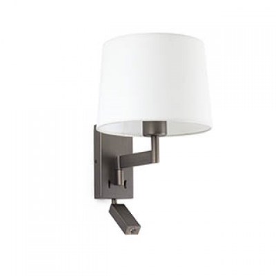 ARTIS BRONZE WALL LAMP WITH READER WHITE LAMPSHADE Faro