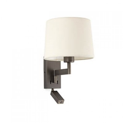 ARTIS BRONZE WALL LAMP WITH READER BEIGE LAMPSHADE Faro