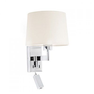 ARTIS CHROME WALL LAMP WITH READER WHITE LAMPSHADE Faro