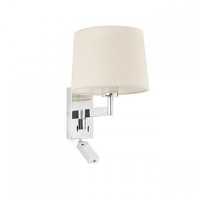 ARTIS CHROME WALL LAMP WITH READER BEIGE LAMPSHADE Faro